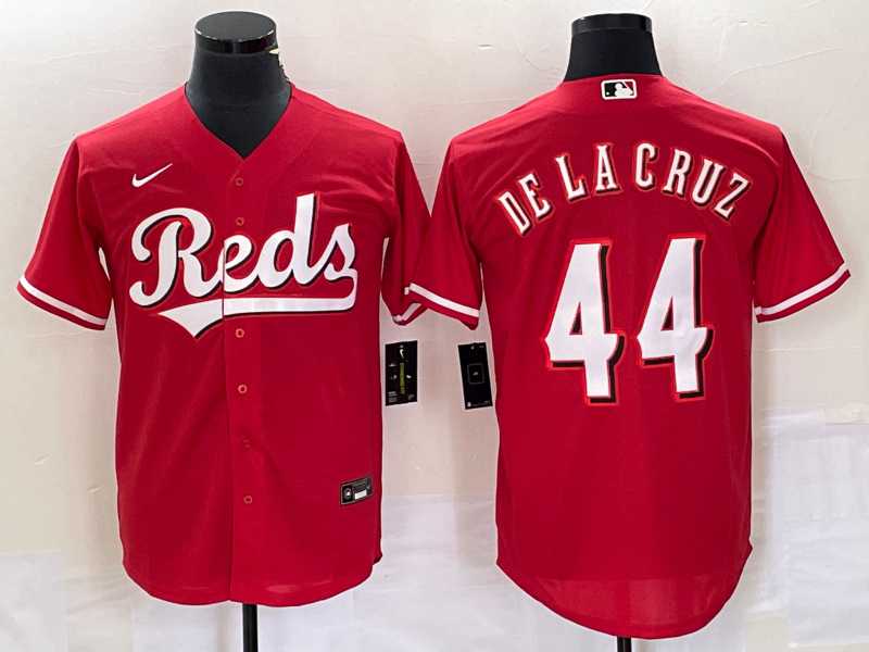 Men%27s Cincinnati Reds #44 Elly De La Cruz Red Cool Base Stitched Baseball Jersey 1